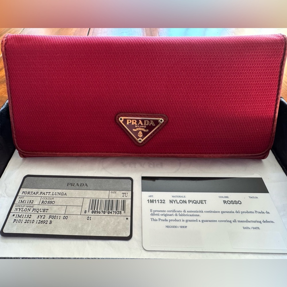 Prada Nylon Piquet Large Wallet, Color Rosso